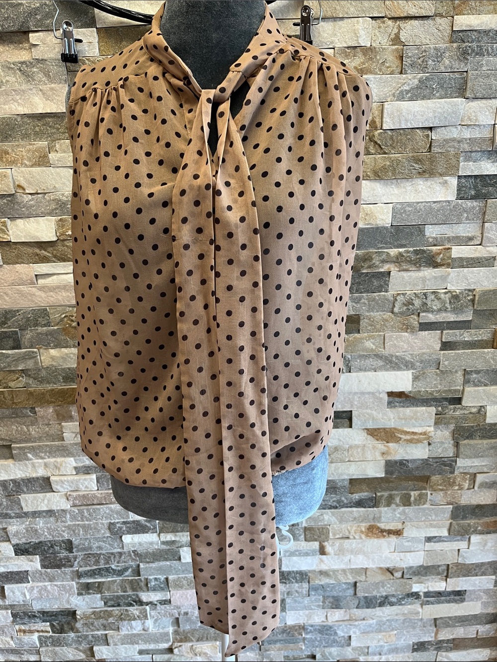 New York & Company Brown Polka Dot Tie-Front Camisole